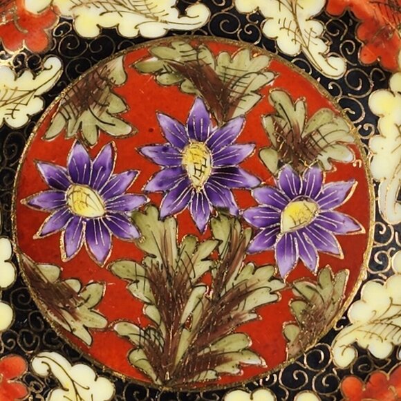 Vintage Nervi Decorative Plate Hand Painted Floral Design Red Black Gold Accents - Picture 3 of 11